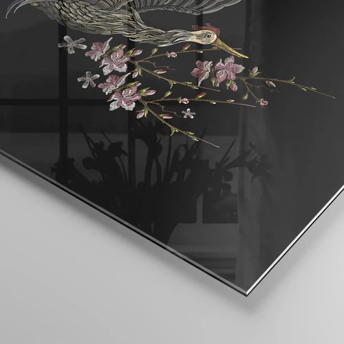 Glasbild - Bild auf glas - Exotischer gestickter Vogel - 70x70 cm