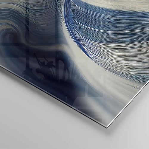 Glasbild - Bild auf glas - Fließfähigkeit von Blau und Weiß - 100x40 cm