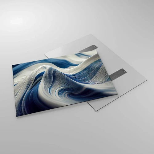Glasbild - Bild auf glas - Fließfähigkeit von Blau und Weiß - 100x70 cm