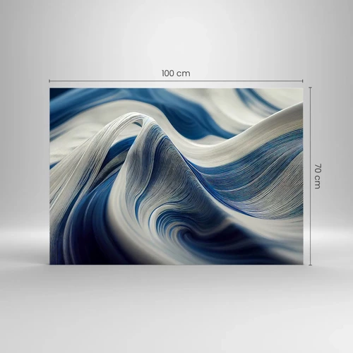 Glasbild - Bild auf glas - Fließfähigkeit von Blau und Weiß - 100x70 cm