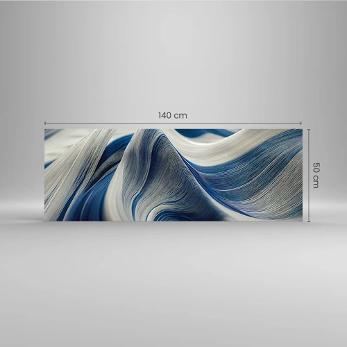 Glasbild - Bild auf glas - Fließfähigkeit von Blau und Weiß - 140x50 cm