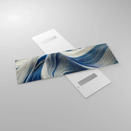 Glasbild - Bild auf glas - Fließfähigkeit von Blau und Weiß - 160x50 cm