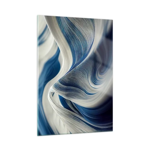 Glasbild - Bild auf glas - Fließfähigkeit von Blau und Weiß - 50x70 cm