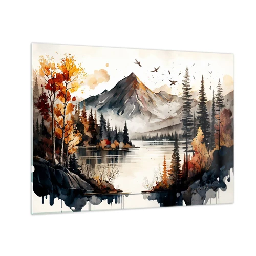 Glasbild - Bild auf glas - Goldener Herbst in den Bergen - 70x50 cm