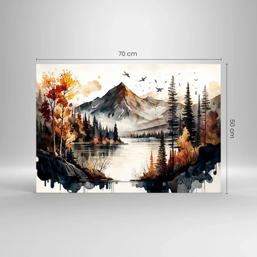 Glasbild - Bild auf glas - Goldener Herbst in den Bergen - 70x50 cm