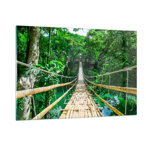 Glasbild - Bild auf glas - Monkey Bridge über das Grün - 120x80 cm