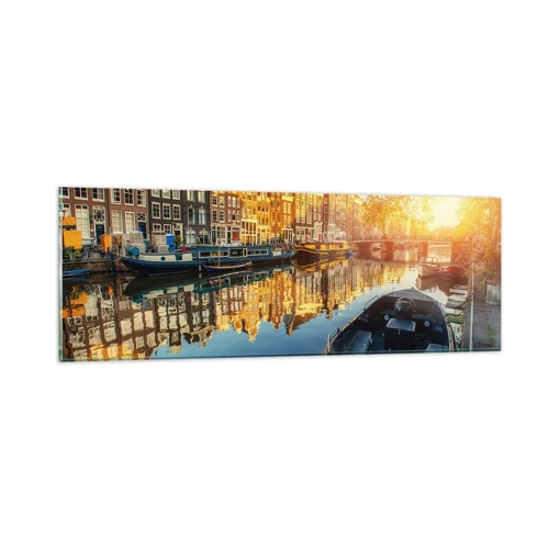 Glasbild - Bild auf glas - Morgen in Amsterdam - 90x30 cm
