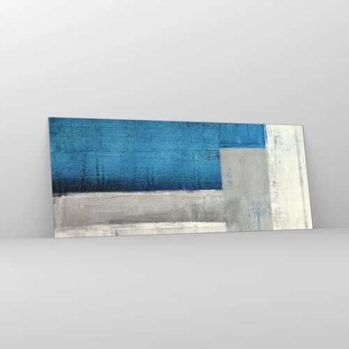 Glasbild - Bild auf glas - Poetische Komposition aus Grau und Blau - 100x40 cm