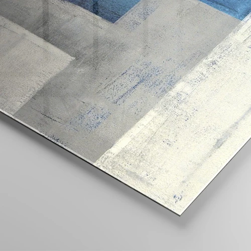 Glasbild - Bild auf glas - Poetische Komposition aus Grau und Blau - 120x50 cm