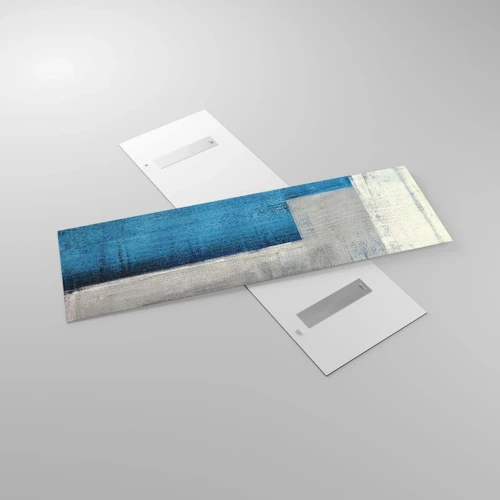 Glasbild - Bild auf glas - Poetische Komposition aus Grau und Blau - 160x50 cm