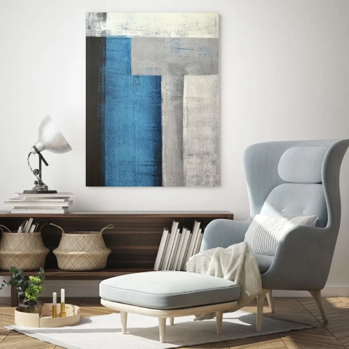Glasbild - Bild auf glas - Poetische Komposition aus Grau und Blau - 50x70 cm