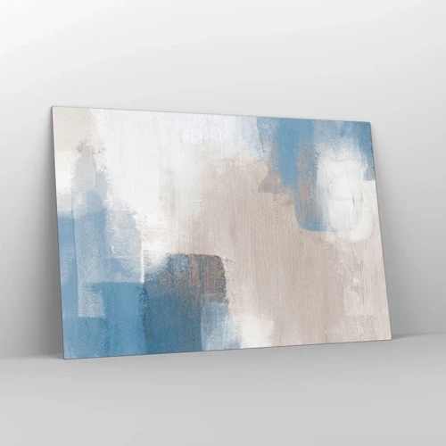 Glasbild - Bild auf glas - Rosa Abstraktion hinter einem blauen Vorhang - 120x80 cm