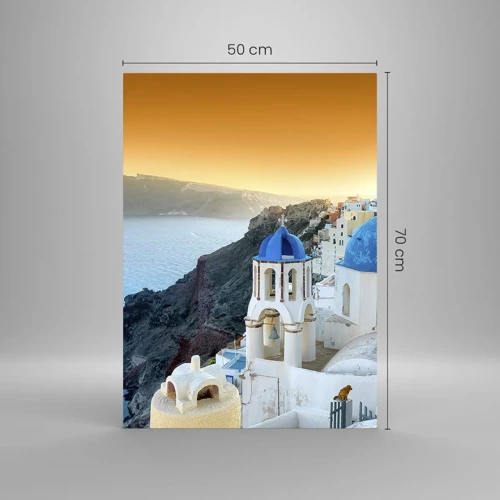 Glasbild - Bild auf glas - Santorini - an die Felsen gekuschelt - 50x70 cm