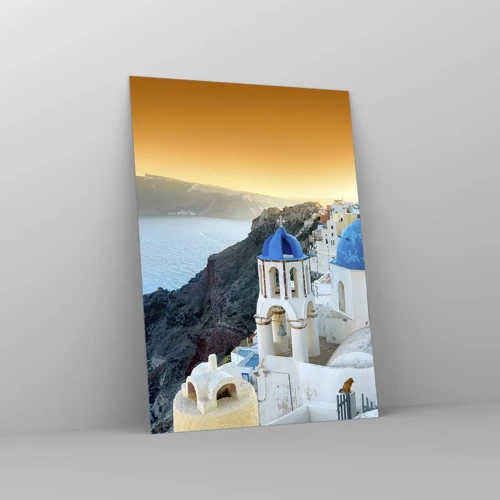 Glasbild - Bild auf glas - Santorini - an die Felsen gekuschelt - 50x70 cm