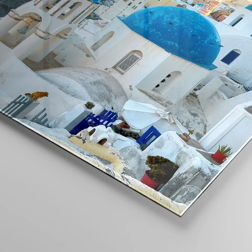 Glasbild - Bild auf glas - Santorini - an die Felsen gekuschelt - 50x70 cm