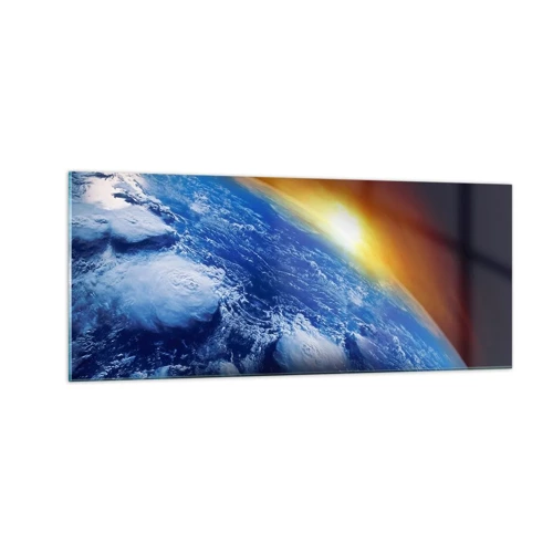 Glasbild - Bild auf glas - Sonnenaufgang über dem blauen Planeten - 100x40 cm