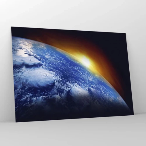 Glasbild - Bild auf glas - Sonnenaufgang über dem blauen Planeten - 100x70 cm