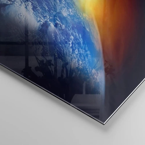 Glasbild - Bild auf glas - Sonnenaufgang über dem blauen Planeten - 100x70 cm
