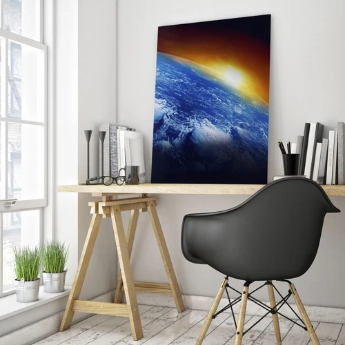 Glasbild - Bild auf glas - Sonnenaufgang über dem blauen Planeten - 50x70 cm