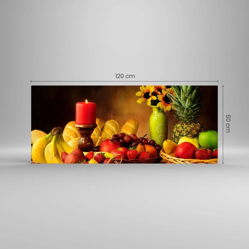 Glasbild - Bild auf glas - Stillleben mit Brot und Obst - 120x50 cm