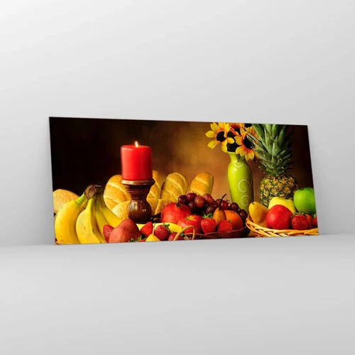 Glasbild - Bild auf glas - Stillleben mit Brot und Obst - 120x50 cm