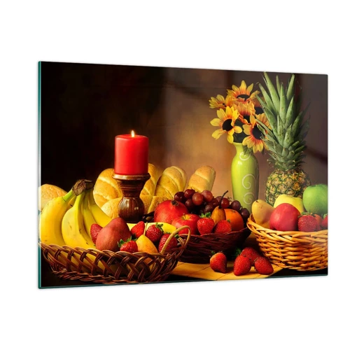 Glasbild - Bild auf glas - Stillleben mit Brot und Obst - 120x80 cm