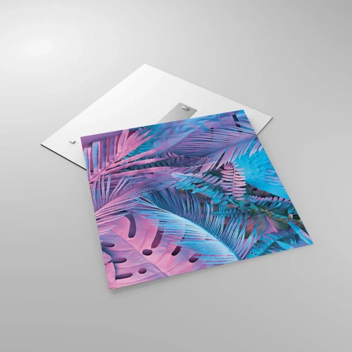 Glasbild - Bild auf glas - Tropen in Rosa und Blau - 60x60 cm