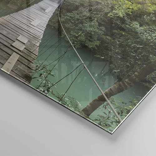 Glasbild - Bild auf glas - Über das azurblaue Wasser zum azurblauen Wald - 120x80 cm