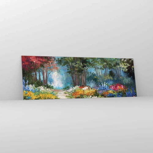 Glasbild - Bild auf glas - Waldgarten, Blumenwald - 90x30 cm