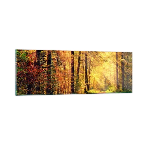 Glasbild - Bild auf glas - Waldgoldene Stille - 90x30 cm