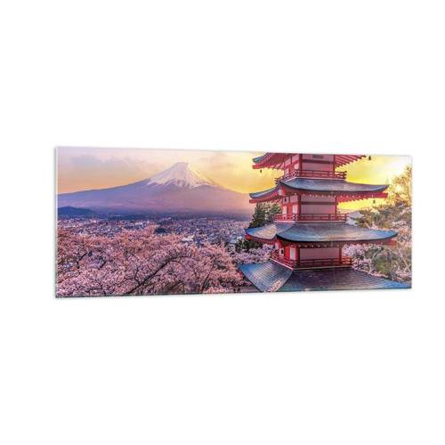 Glasbild, Bilder auf glas Arttor 140x50 cm - Die Essenz des japanischen Geistes - Landschaft, Berg Fuji, Choreito, Japan, Asien, Ins Wohnzimmer, Für Schlafzimmer, Weiß, Braun, Horizontal, Glas, GAB140x50-4547