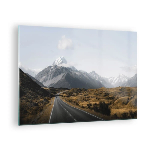 Glasbild, Bilder auf glas Arttor 70x50 cm - Der Weg ins Herz der Berge - Landschaft, Bergstraße, Alpen, Natur, Berggipfel, Ins Wohnzimmer, Für Schlafzimmer, Weiß, Braun, Horizontal, Glas, GAA70x50-4833