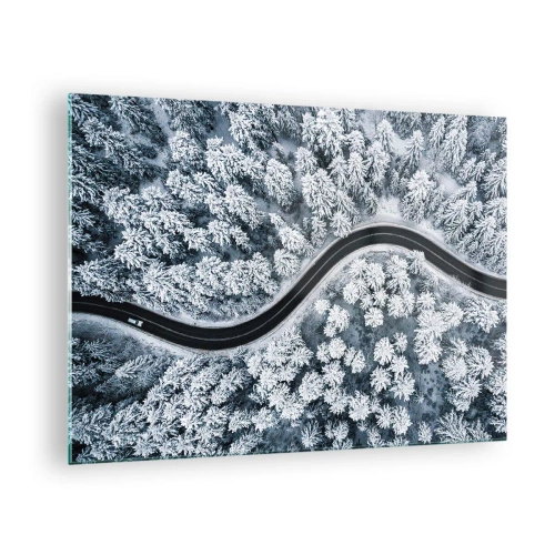 Glasbild, Bilder auf glas Arttor 70x50 cm - Durch den Winterwald - Landschaft, Wald, Autostraße, Winter, Landschaft, Ins Wohnzimmer, Für Schlafzimmer, Weiß, Schwarz, Horizontal, Glas, GAA70x50-5010