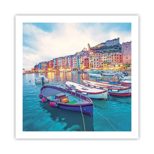 Poster - Bunter Abend im Hafen - 60x60 cm