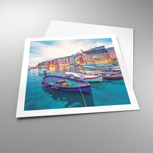 Poster - Bunter Abend im Hafen - 60x60 cm