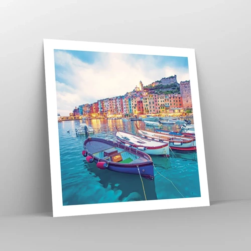 Poster - Bunter Abend im Hafen - 60x60 cm