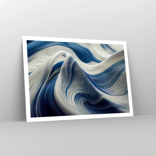 Poster - Fließfähigkeit von Blau und Weiß - 100x70 cm