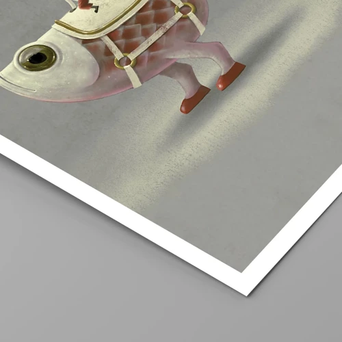 Poster - Reiter auf einem surrealen Fisch - 60x60 cm