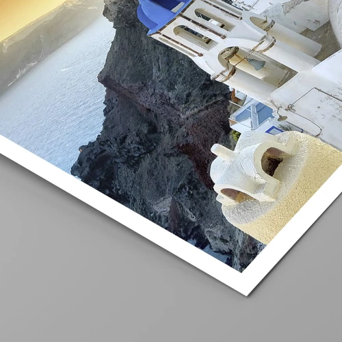 Poster - Santorini - an die Felsen gekuschelt - 100x70 cm