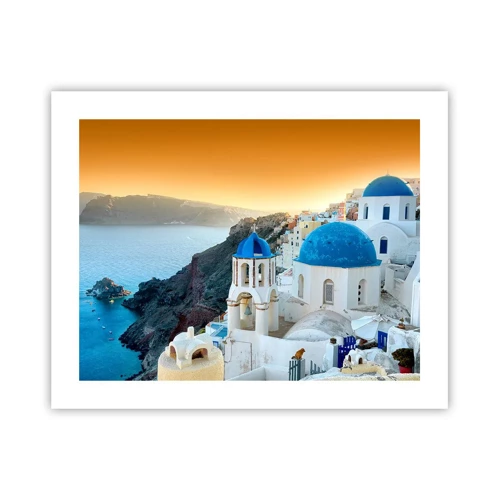 Poster - Santorini - an die Felsen gekuschelt - 50x40 cm