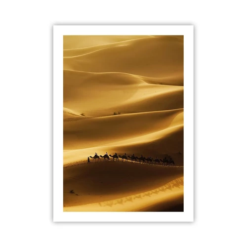 Poster - Wohnwagen in den Wüstenwellen - 50x70 cm