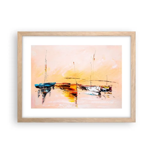 Poster in einem Rahmen aus heller Eiche - Abend im Yachthafen - 40x30 cm
