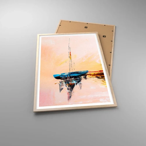 Poster in einem Rahmen aus heller Eiche - Abend im Yachthafen - 61x91 cm