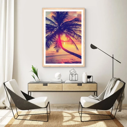 Poster in einem Rahmen aus heller Eiche - Abend unter Palmen - 30x40 cm