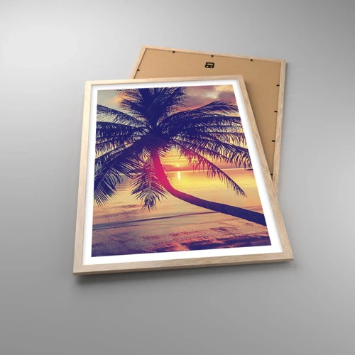 Poster in einem Rahmen aus heller Eiche - Abend unter Palmen - 50x70 cm