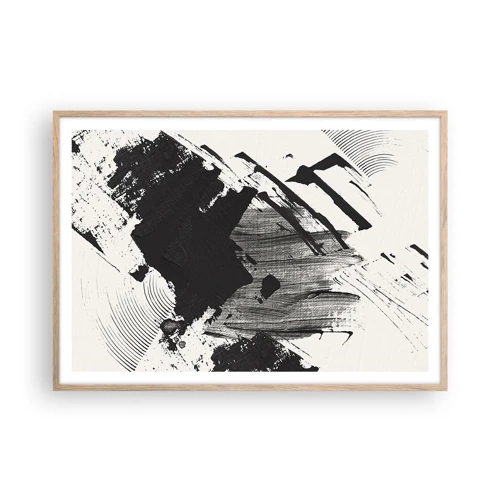 Poster in einem Rahmen aus heller Eiche - Abstraktion – Ausdruck von Schwarz - 100x70 cm
