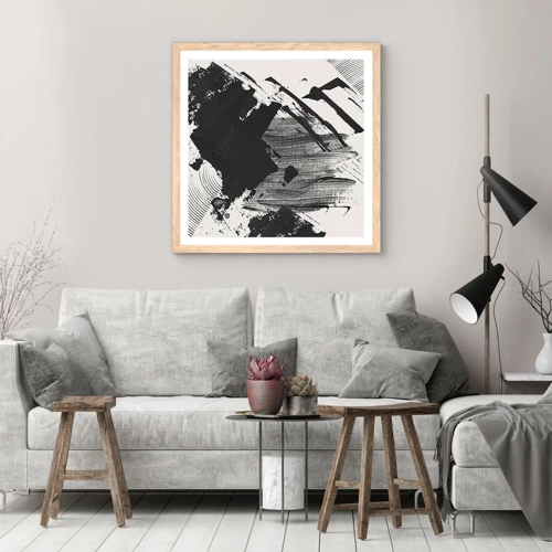 Poster in einem Rahmen aus heller Eiche - Abstraktion – Ausdruck von Schwarz - 30x30 cm