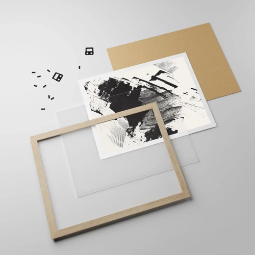 Poster in einem Rahmen aus heller Eiche - Abstraktion – Ausdruck von Schwarz - 40x30 cm