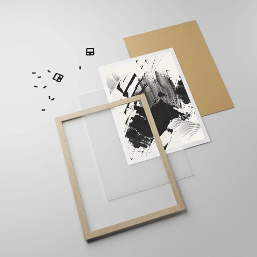 Poster in einem Rahmen aus heller Eiche - Abstraktion – Ausdruck von Schwarz - 50x70 cm