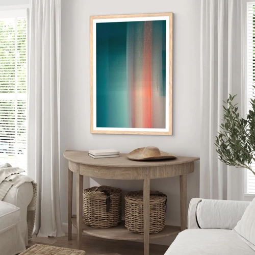 Poster in einem Rahmen aus heller Eiche - Abstraktion: Lichtwellen - 70x100 cm